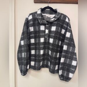 Loft: Women’s 1/2 Button Pullover, Gray / White Plaid, Size M